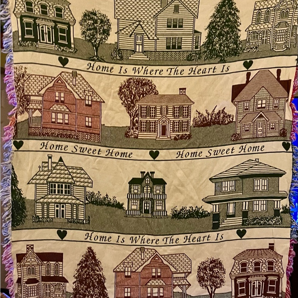 Vintage Tapestry Blanket Throw Home Is Where The Heart Is Farmhouse Country